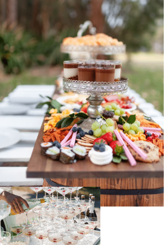 homme servant des coupes de champagne empilées